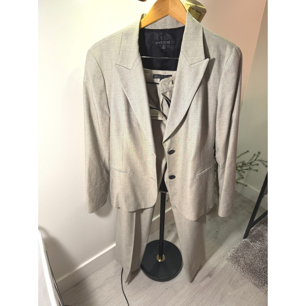 lafayette 148 tailored blazer set 12/14 l/xl neutral elevated tan workwear basic